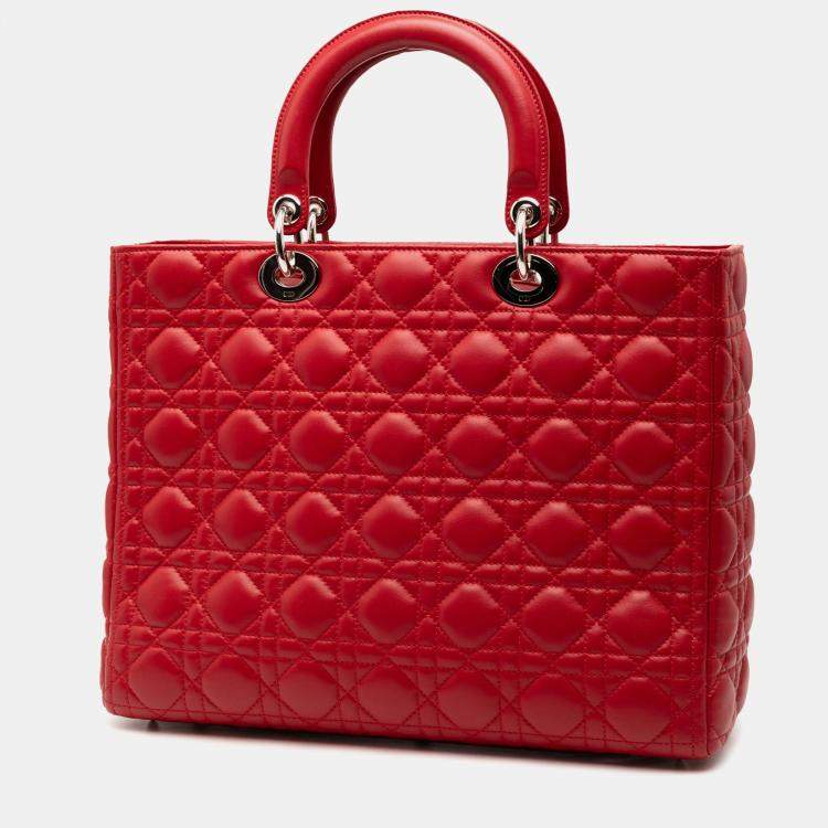 Pre Owned Dior Red Large Lambskin Cannage Lady Dior