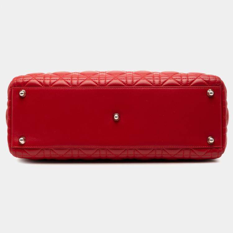 Pre Owned Dior Red Large Lambskin Cannage Lady Dior