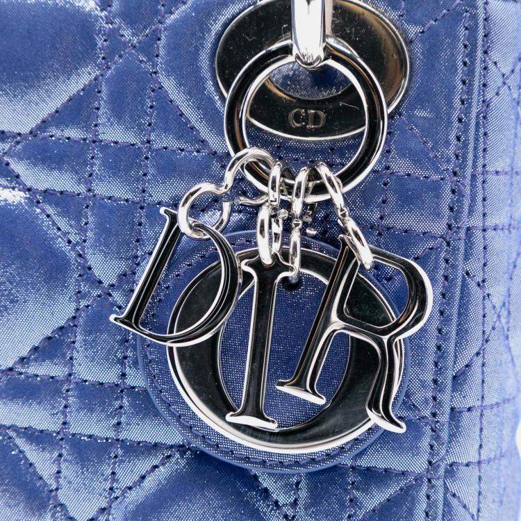 Pre Owned Dior Blue Mini Iridescent Lambskin Cannage Lady Dior