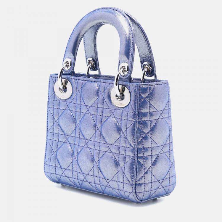 Pre Owned Dior Blue Mini Iridescent Lambskin Cannage Lady Dior