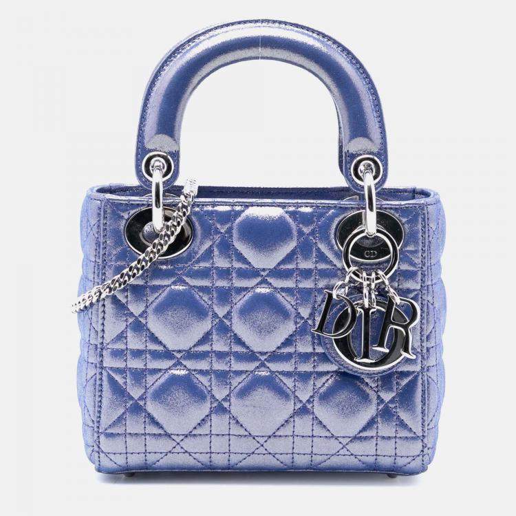 Pre Owned Dior Blue Mini Iridescent Lambskin Cannage Lady Dior