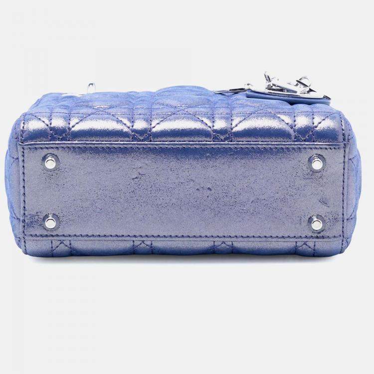 Pre Owned Dior Blue Mini Iridescent Lambskin Cannage Lady Dior