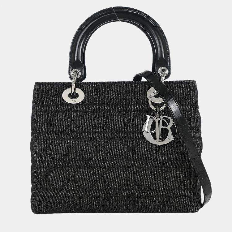 مملوكة مسبقًا Christian Dior Black Denim Lady Dior Cannage Handbag