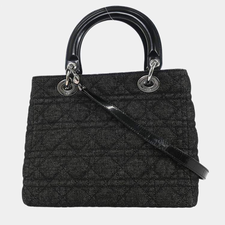 مملوكة مسبقًا Christian Dior Black Denim Lady Dior Cannage Handbag
