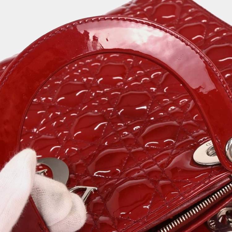 مملوكة مسبقًا Dior Lady Dior Red Patent Leather Top Handle Bag