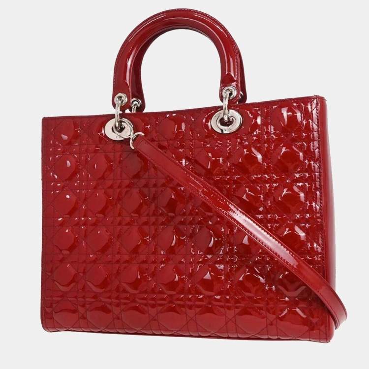 مملوكة مسبقًا Dior Lady Dior Red Patent Leather Top Handle Bag
