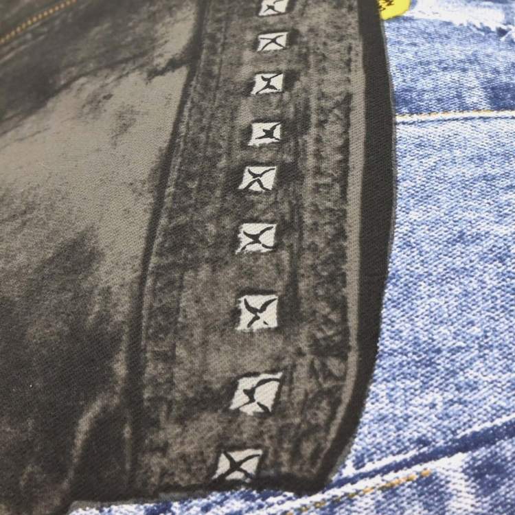 Pre Owned Christian Dior Blue Canvas Denim Print Shoulder Bag