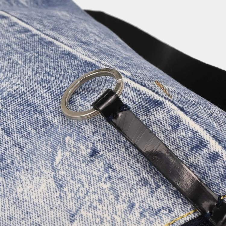 Pre Owned Christian Dior Blue Canvas Denim Print Shoulder Bag