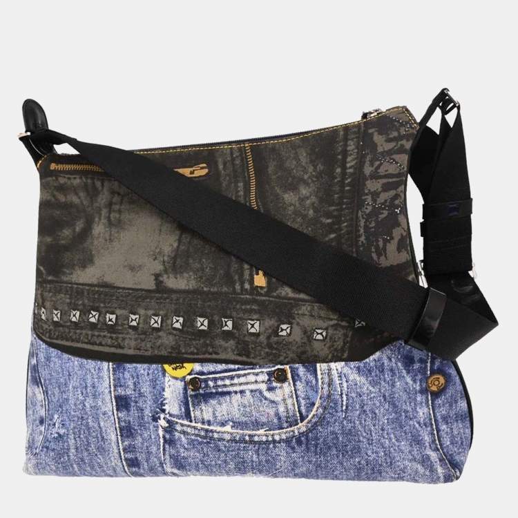 Pre Owned Christian Dior Blue Canvas Denim Print Shoulder Bag