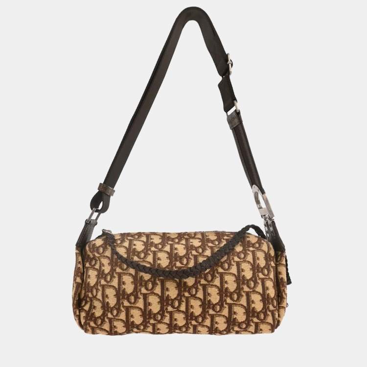 Pre Owned Dior Trotter Beige Canvas Shoulder Bag