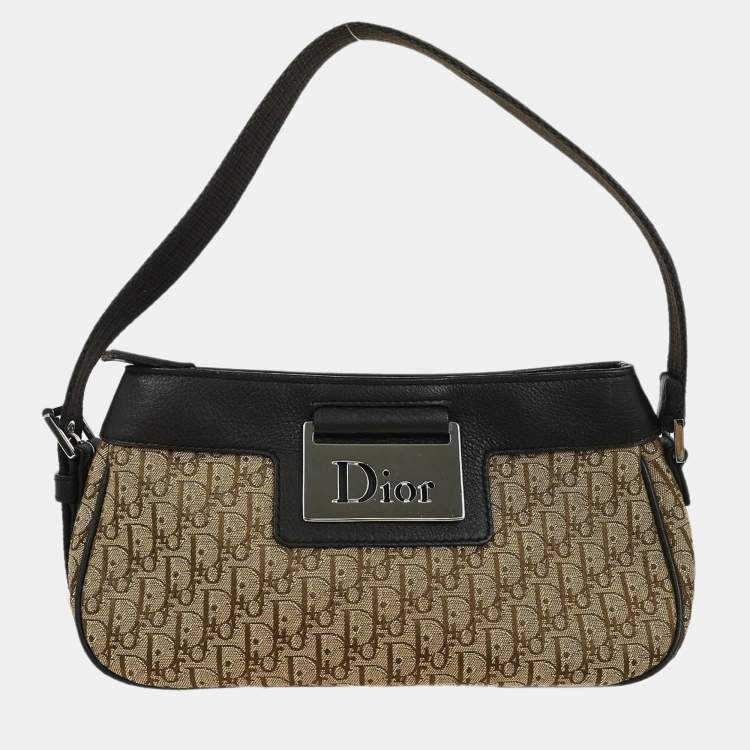 Pre Owned Dior Trotter Beige Canvas Shoulder Bag