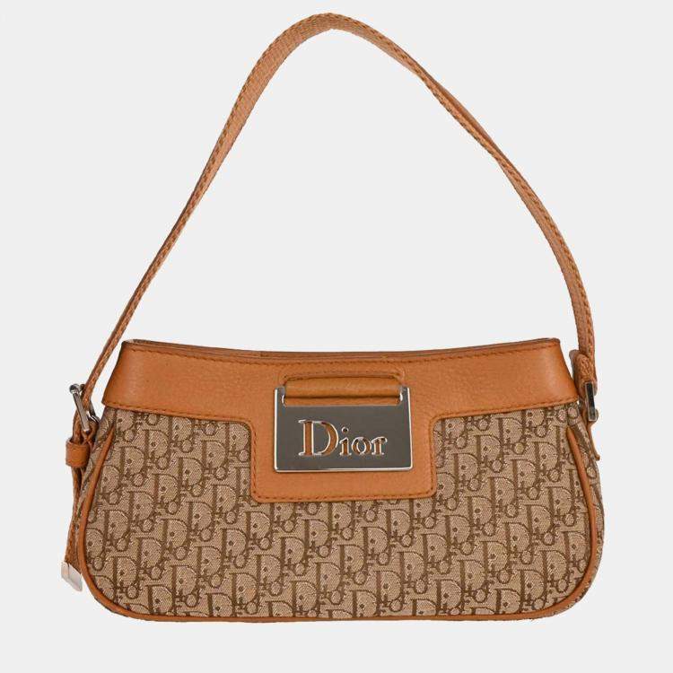 Pre Owned Dior Trotter Beige Canvas Shoulder Bag