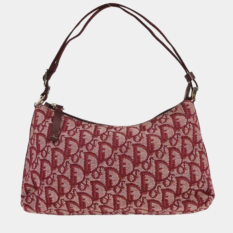 Pre Owned Dior Trotter Bordeaux Canvas Shoulder Bag