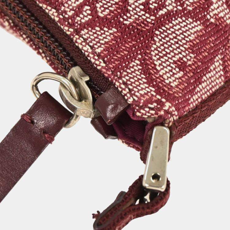 Pre Owned Dior Trotter Bordeaux Canvas Shoulder Bag