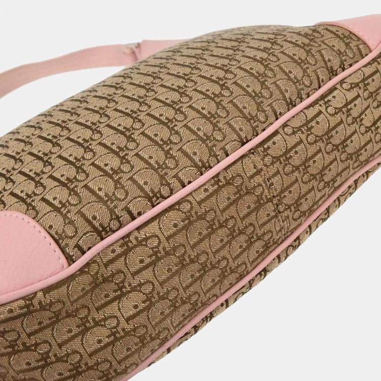 Pre Owned Dior Street Chic Trotter Pink Beige Canvas Hobo Bag
