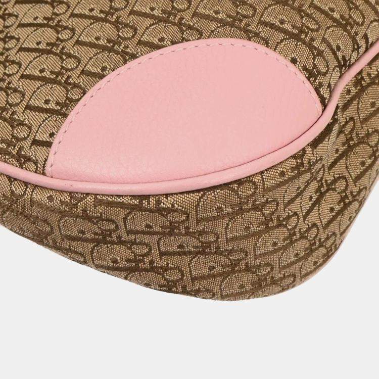 Pre Owned Dior Street Chic Trotter Pink Beige Canvas Hobo Bag