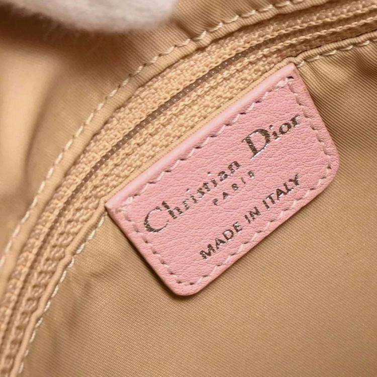 Pre Owned Dior Street Chic Trotter Pink Beige Canvas Hobo Bag
