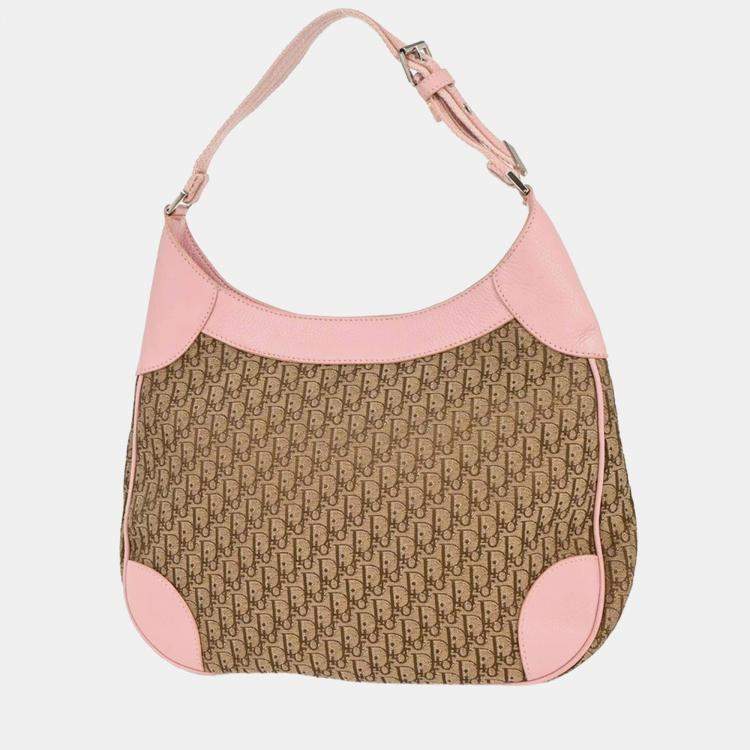 Pre Owned Dior Street Chic Trotter Pink Beige Canvas Hobo Bag