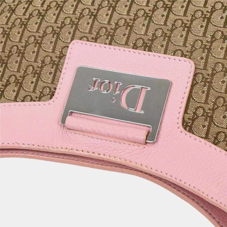 Pre Owned Dior Street Chic Trotter Pink Beige Canvas Hobo Bag