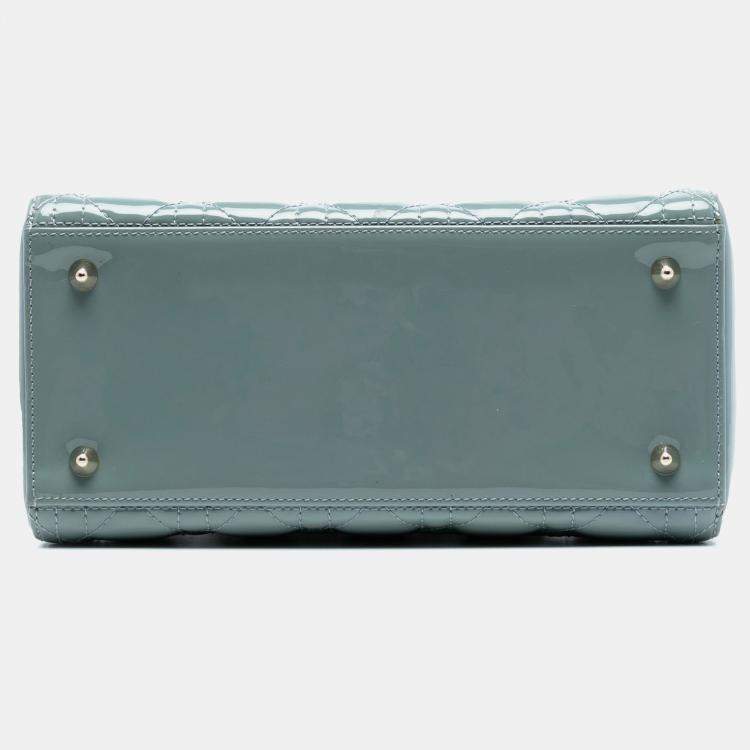 Pre Owned Dior Light Blue Medium Patent Cannage Lady Dior