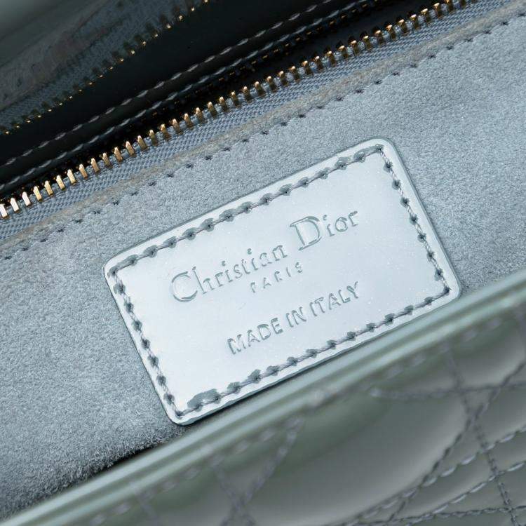 Pre Owned Dior Light Blue Medium Patent Cannage Lady Dior