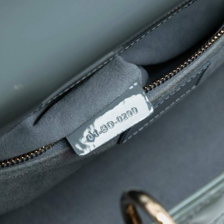 Pre Owned Dior Light Blue Medium Patent Cannage Lady Dior