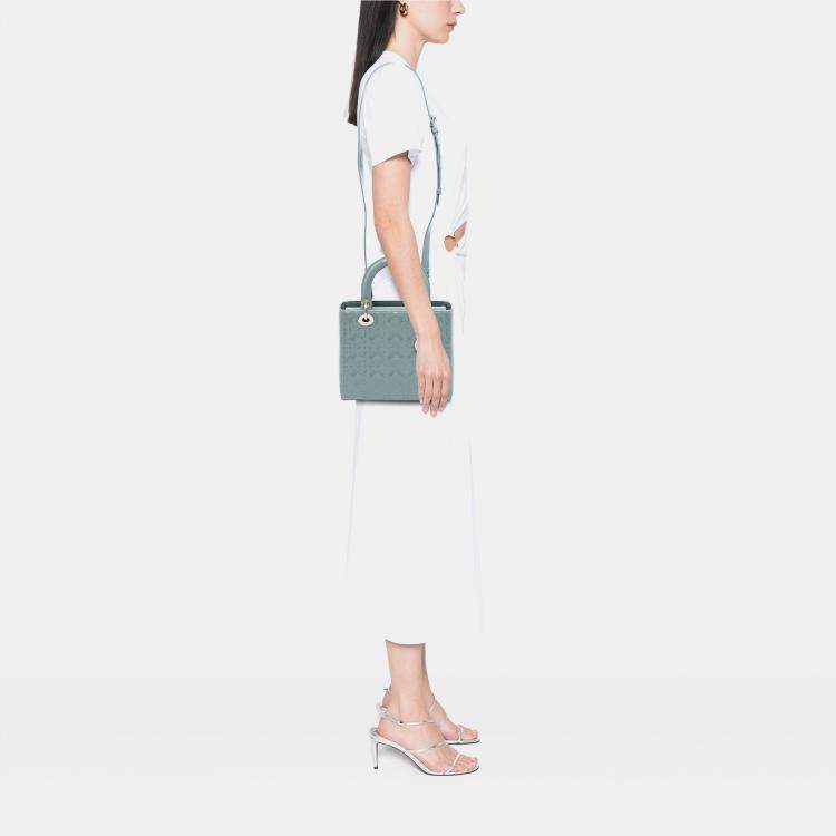 Pre Owned Dior Light Blue Medium Patent Cannage Lady Dior