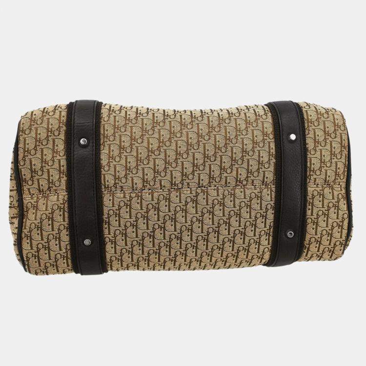 Pre Owned Dior Trotter Beige Canvas Shoulder Bag