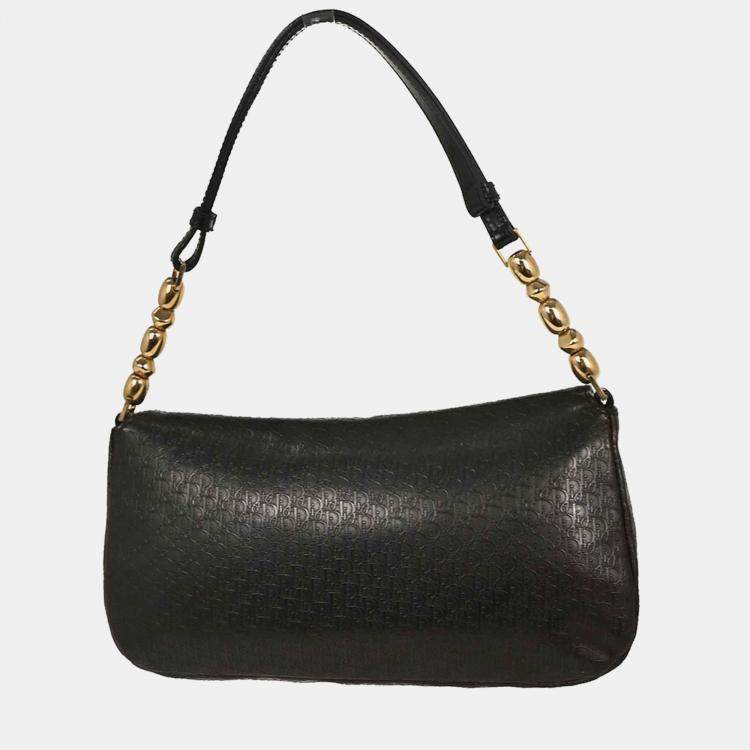 Pre Owned Christian Dior Trotter Malice Gray Jacquard Canvas Top Handle Bag