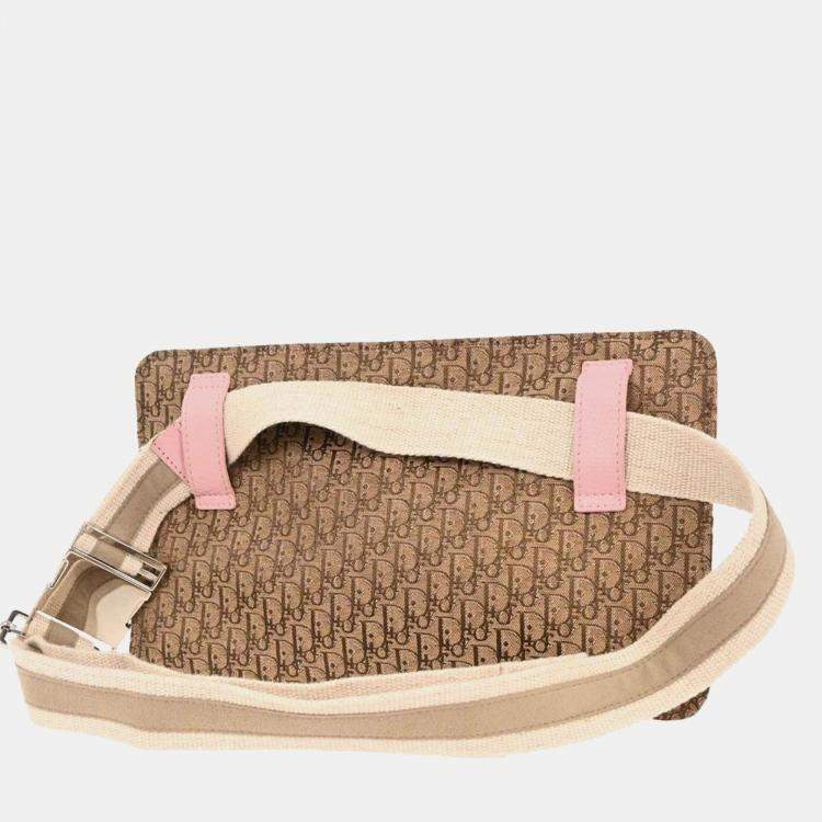 Pre Owned Dior Street Chic Beige Pink Trotter Canvas Bum Bag