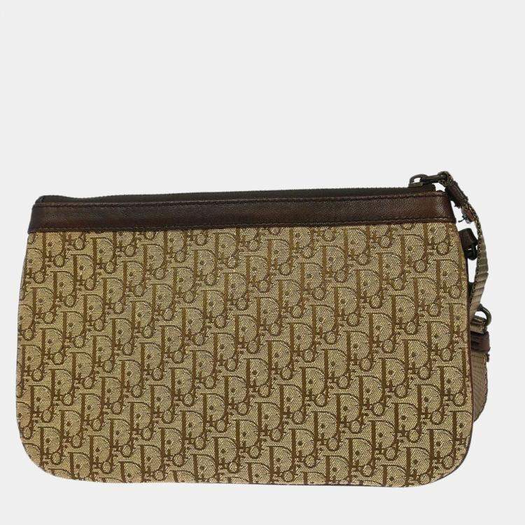 Pre Owned Dior Trotter Brown Canvas Clutch Bag
