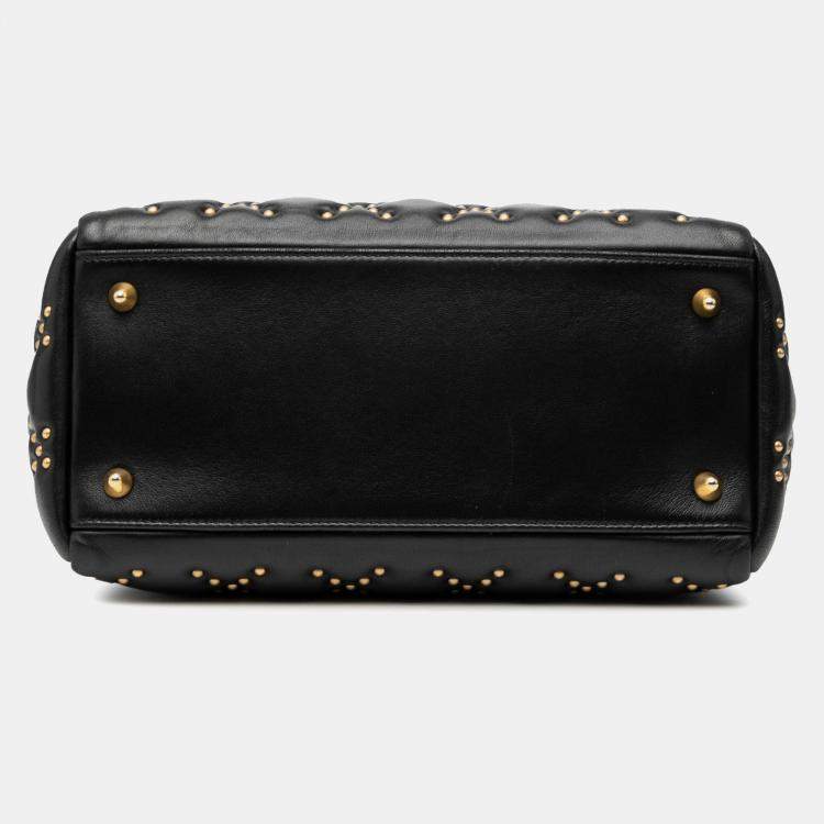 Pre Owned Dior Black Medium Lambskin Cannage Studded Supple Lady Dior