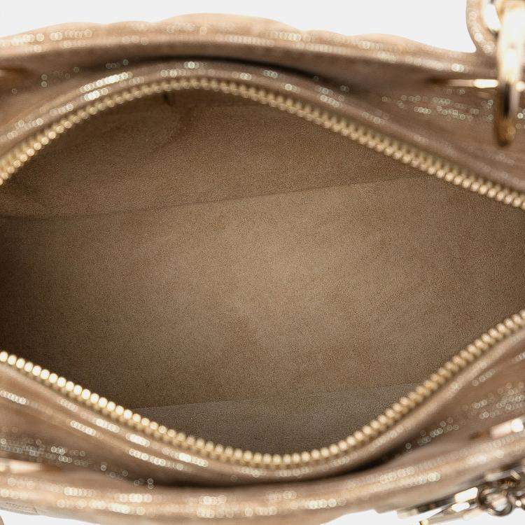 Pre Owned Dior Gold Medium Iridescent Lambskin Cannage Lady Dior