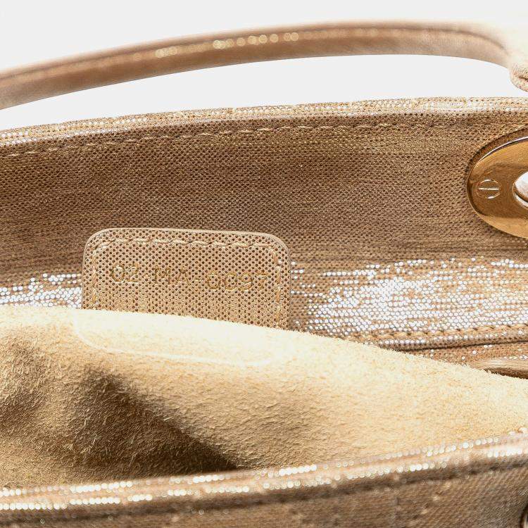Pre Owned Dior Gold Medium Iridescent Lambskin Cannage Lady Dior