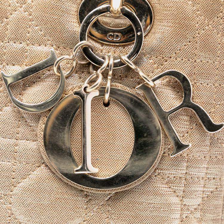 Pre Owned Dior Gold Medium Iridescent Lambskin Cannage Lady Dior