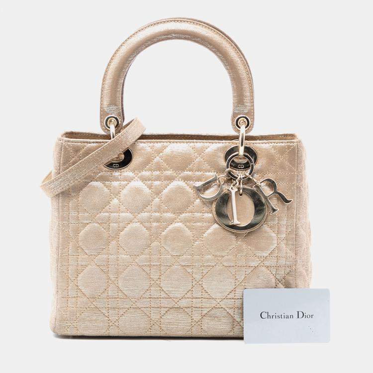 Pre Owned Dior Gold Medium Iridescent Lambskin Cannage Lady Dior