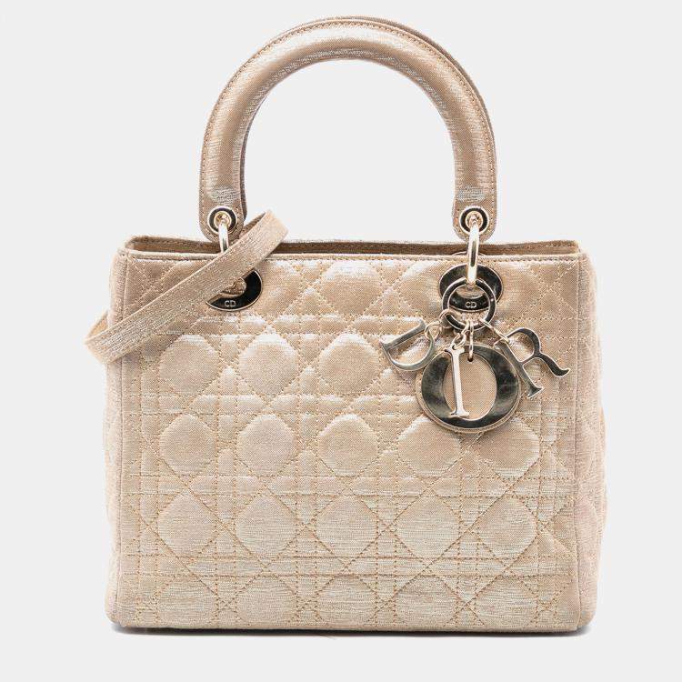 Pre Owned Dior Gold Medium Iridescent Lambskin Cannage Lady Dior