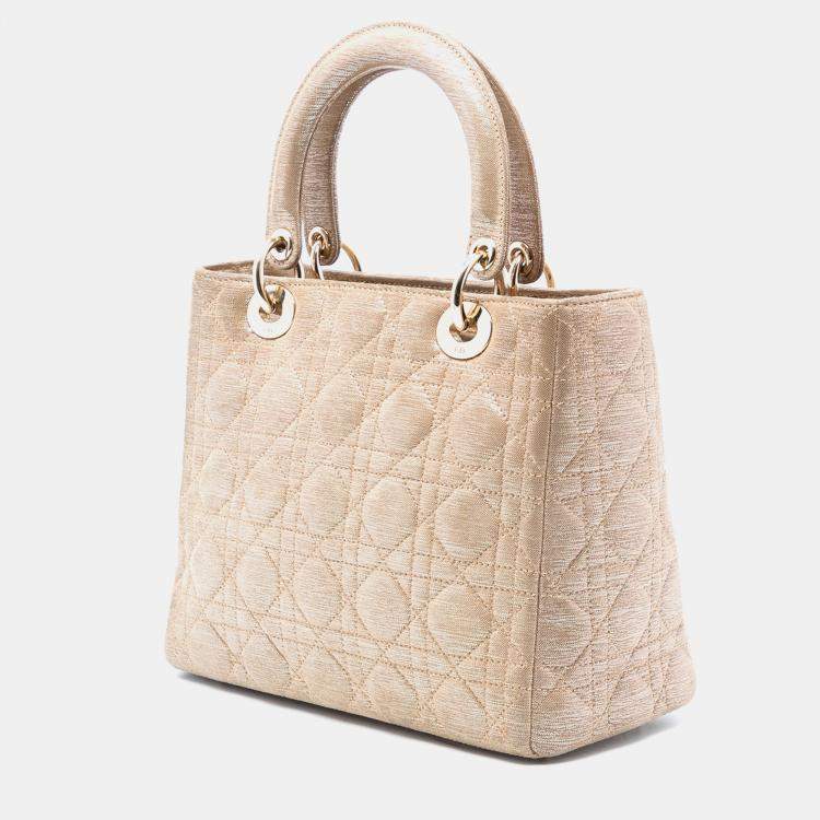 Pre Owned Dior Gold Medium Iridescent Lambskin Cannage Lady Dior