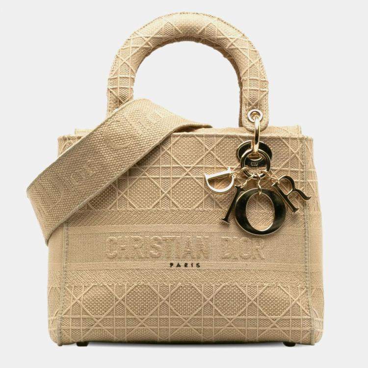 Pre Owned Christian Dior Dior Lady Dee-Lite Handbag/Shoulder Bag 2-Way Beige Canvas