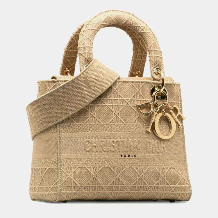Pre Owned Christian Dior Dior Lady Dee-Lite Handbag/Shoulder Bag 2-Way Beige Canvas