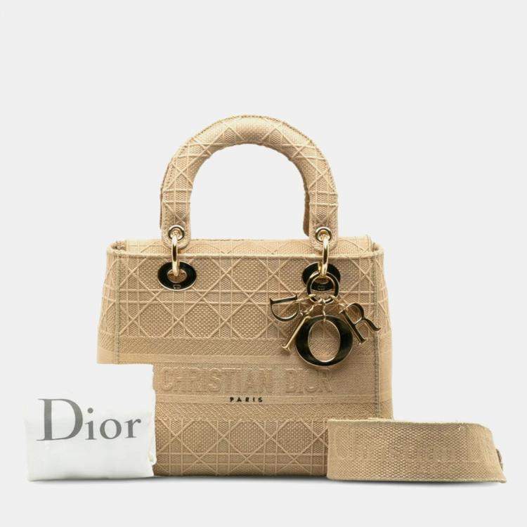 Pre Owned Christian Dior Dior Lady Dee-Lite Handbag/Shoulder Bag 2-Way Beige Canvas