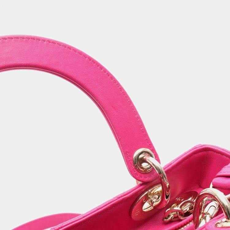 Pre Owned Christian Dior Dior Lady Cannage Handbag In Lambskin Leather Pink.