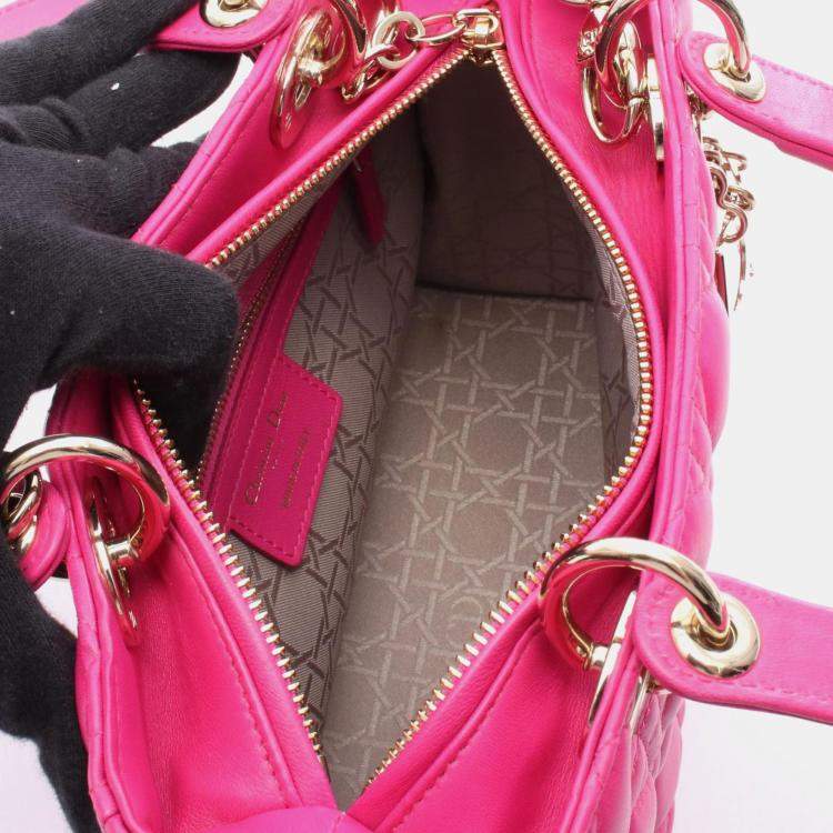 Pre Owned Christian Dior Dior Lady Cannage Handbag In Lambskin Leather Pink.
