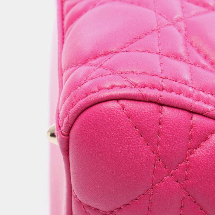 Pre Owned Christian Dior Dior Lady Cannage Handbag In Lambskin Leather Pink.
