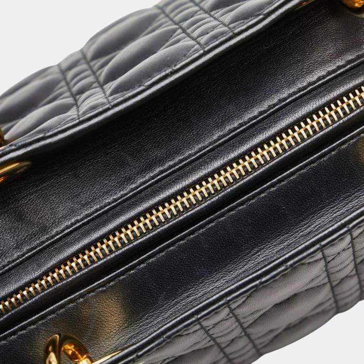 Pre Owned Christian Dior Dior Cannage Lady Large Handbag/Shoulder Bag Black Lambskin