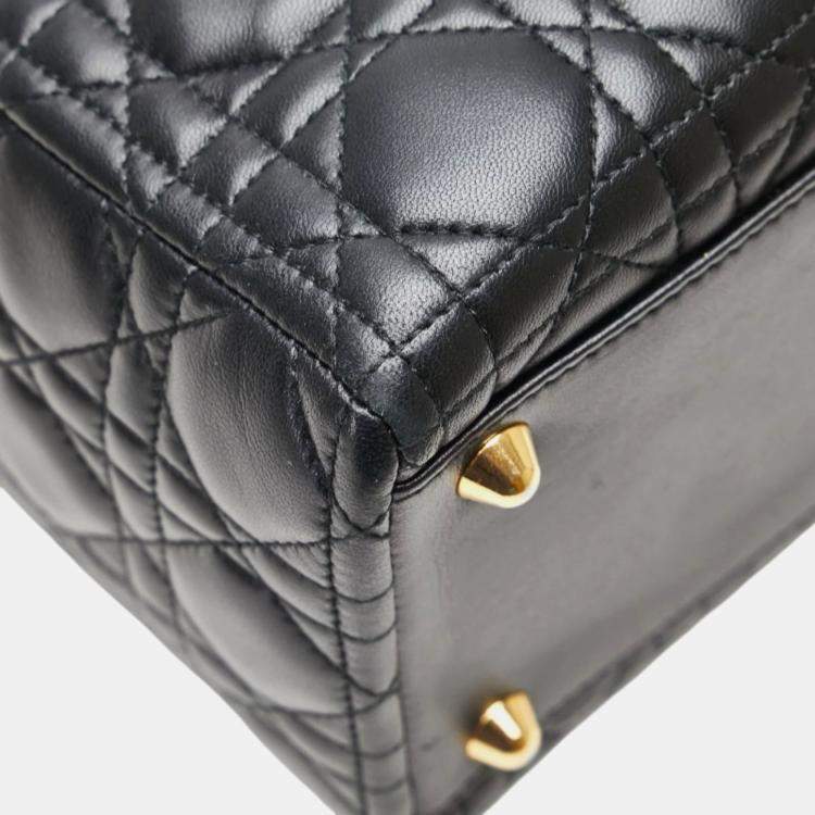 Pre Owned Christian Dior Dior Cannage Lady Large Handbag/Shoulder Bag Black Lambskin