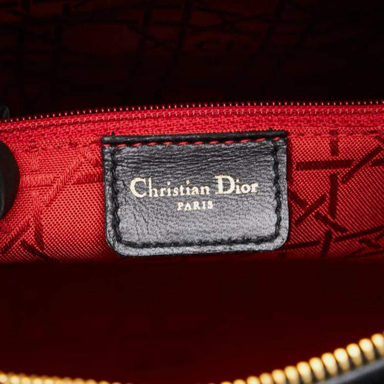 Pre Owned Christian Dior Dior Cannage Lady Large Handbag/Shoulder Bag Black Lambskin