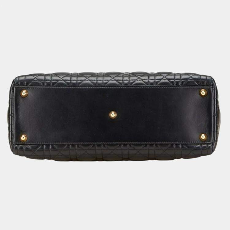 Pre Owned Christian Dior Dior Cannage Lady Large Handbag/Shoulder Bag Black Lambskin