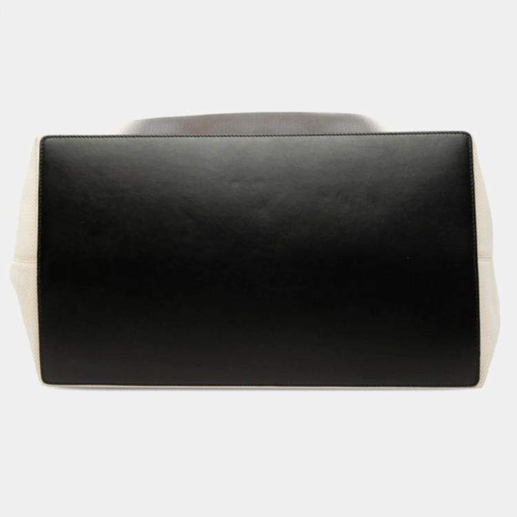 Pre Owned Dior Toujours Large Beige Black Canvas Leather Tote Bag