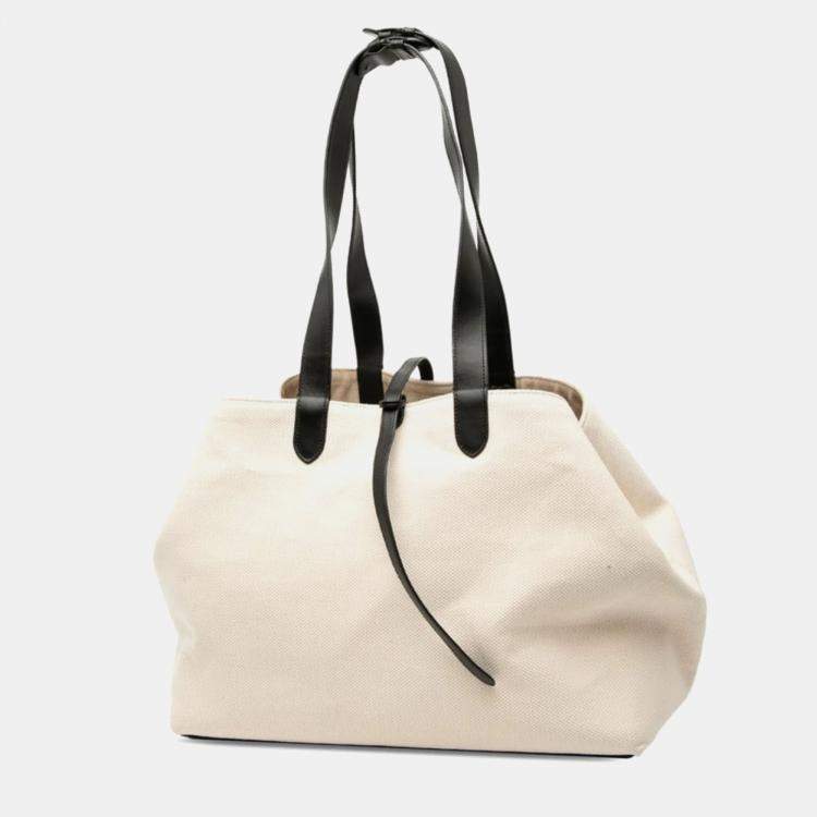 Pre Owned Dior Toujours Large Beige Black Canvas Leather Tote Bag